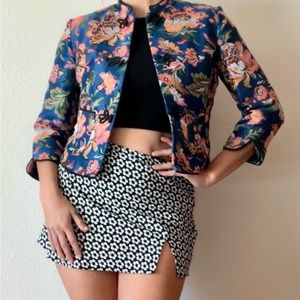 Zara Blue Blazer with Floral Oriental Design